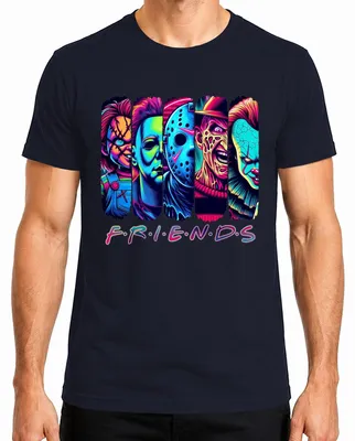 Zdjęcie produktu dla Horror Friends Neon Chucky Michael Myers Jason Freddy Pennywise Herren T-Shirt, Granatowy, L