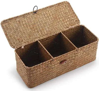 Immagine prodotto di Contenitore portaoggetti in alghe marine lucidate, con coperchio e tre cassetti