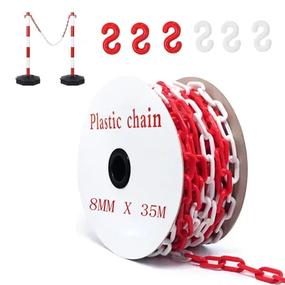 Image de Elzusha - Chaîne de signalisation rouge et blanche, plastique, 35 mètres, diamètre 8 mm, avec 6 crochets en forme de S