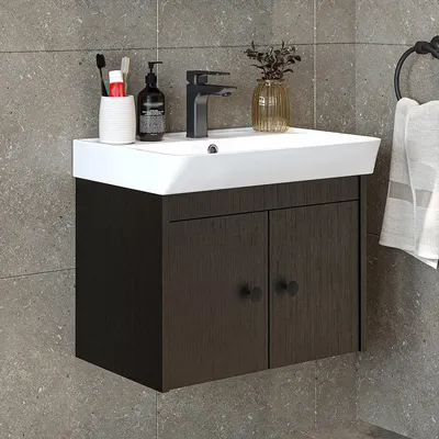 Produktbild von Roomart ADA Badmöbel-Set 2-teilig 60 cm breit, Schwarz-Eiche
