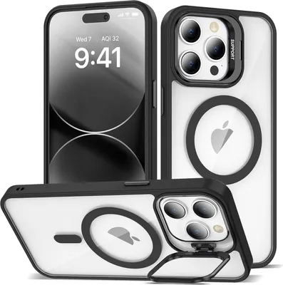 Immagine prodotto di Custodia magnetica per iPhone 13 Pro, compatibile con MagSafe, retro trasparente, paraurti in TPU, custodia con supporto per fotocamera Nero