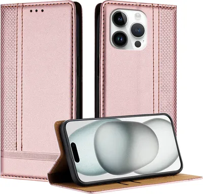 Produktbild von Handyhülle für iPhone 13 Pro Leder Flip Klappbare Schutzhülle mit Standfunktion Pink
