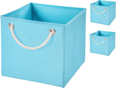 Produktbild von 4x Aufbewahrungs Korb Hellblau Faltbox 15 x 15 x 15 cm  Regalkorb von Stick&Shine faltbar mit Kordel