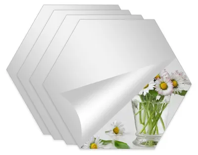 Produktbild von Omgoods – Set aus 4 hexagonalen, selbstklebenden Spiegelplatten, 30 x 30 cm