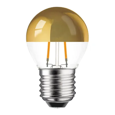Productafbeelding van LED filamentlamp, druppelvorm, 2W = 25W, E27 fitting, gouden reflector, gloeidraad, warm wit licht, 2700K
