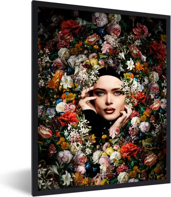 Produktbild von MuchoWow® Gerahmtes Poster Blume - Frauen - Porträt - Botanisch 60x80 cm - Poster mit Schwarzem Bilderrahmen Wandposter Rahmen Foto Bilder - Premium - Wanddeko Wohnzimmer