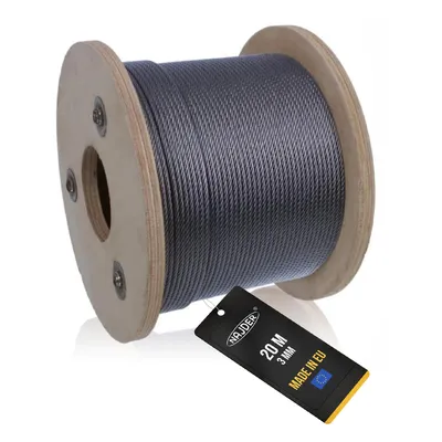 Produktbild von NAJDER - Stahlseil - Edelstahlseil - Gewebtes Stahlseil 7x19 - Zugfestes Seil 1570 N/mm2 - Säurebeständiges Stahlseil - Spannseil - Balustradenseil - Durchmesser 3mm - 20 Meter