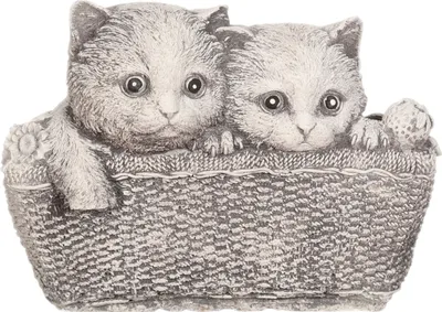 Image de Sculpture en béton gris de chats dans un panier Figure de jardin