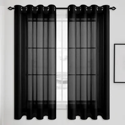 Immagine prodotto di Tende con passanti - Tende trasparenti - Decorazione per il soggiorno - Semitrasparenti, lisce - 200 x 340 cm - Nere