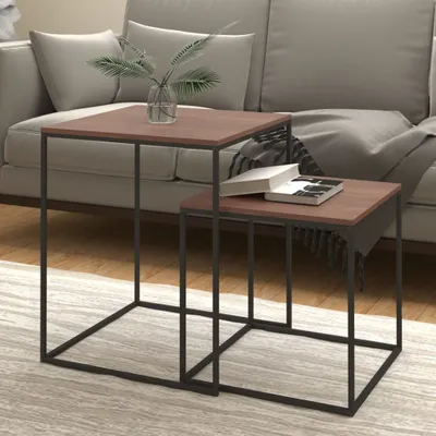 Immagine prodotto di The Living Store Set di 2 tavolini da caffè in legno e metallo