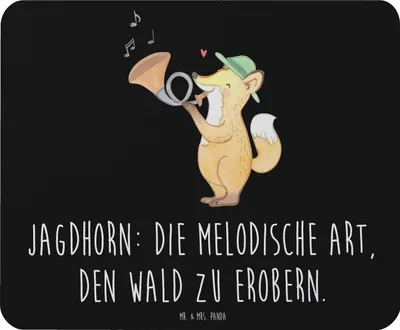 Produktbild von Mr. & Mrs. Panda Mauspad Jagdhorn Magie - Schwarz - Geschenk, Abenteuer, Instrument, Mouse Pad, Musiker, computer mousepad, Musikinstrument, mousematte, Musik, laptop