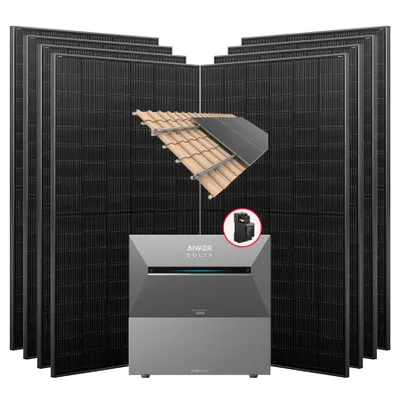 Produktbild von 3640W Balkonkraftwerke Anker Solarbank E2700 3 Pro mit smart meter und 1 BP2700 Erweiterungsbatterie mit Halterung für Dachziegel