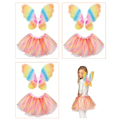 Produktbild von 3x Kinder Dress-Up Regenbogen Fee (Rock & Flügel) Einheitsgröße (ideal für 104 bis 128)