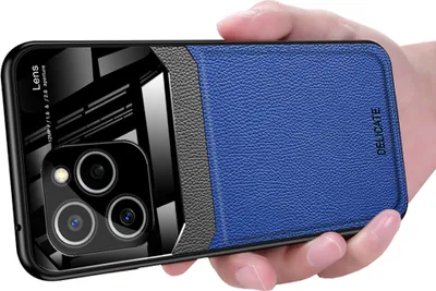 Produktbild von Honor 60 SE Hülle, TPU Stossfest Anti-rutsch Leder Glas Len Hybrid Schutzhülle für Honor 60 SE Blau
