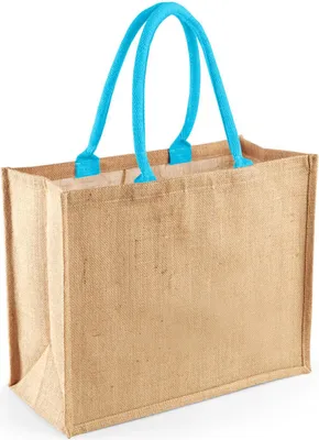 Produktbild von Westford Mill W407 | Classic Jute Shopper 42 x 33 x 19 cm - Farbe: Natural/Surf Blue - Größe: One Size