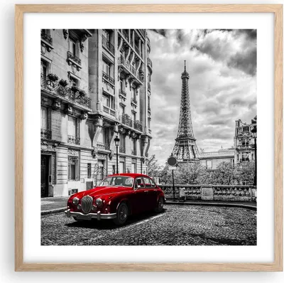 Produktbild von Gerahmtes Poster - Rahmen in heller Eiche - Auto Eiffle Straße Gebäude - 50x50 cm - Wand Bild - Wanddeko - Wandbilder - Wandposter - Bilderrahmen - Bilder - Kunstdruck - Wandbild - P2NAC50x50-3214