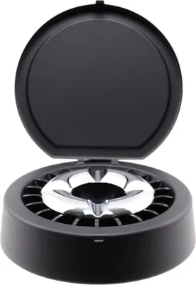 Produktbild von Aschenbecher mit Glutlöscher / Gluttöter und Deckel schwarz, 14 cm