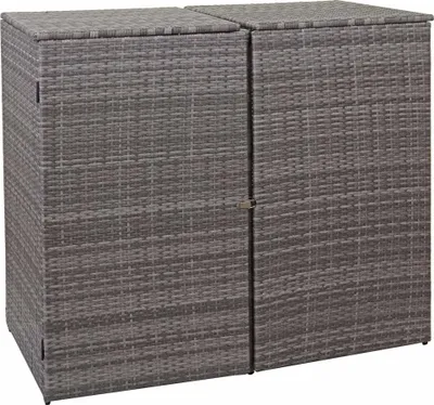 Obrázek produktu pro 2-dílný kryt odpadkového koše HWC-E25, kryt odpadkového koše, polyratan 2x120l šedá