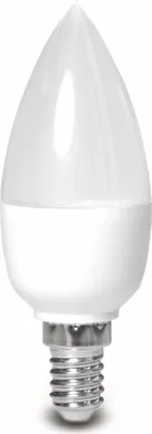 A single LED candle light bulb on a white background.