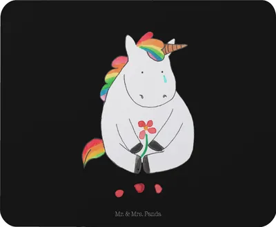 Produktbild von Mr. & Mrs. Panda Mauspad Einhorn Traurig - Schwarz - Geschenk, Mouse Pad, Unicorn, Mousepad, mausteppich, Blume, Einhörner, mousematte, Liebe, laptop, Glitzer, Trauer