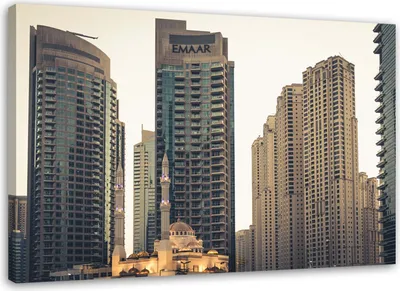Produktbild von Leinwandbild dubai wolkenkratzer architektur 120x80 cm Feeby grau wandbild bereit zum aufhängen