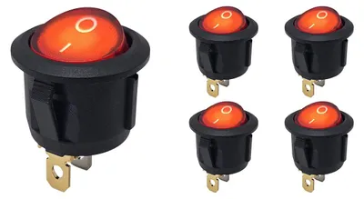 Produktbild von ProRide Wippschalter ON/OFF, rund, 3 Pins, 250 V/6 A, rot, 5er-Set
