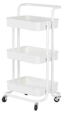 Immagine prodotto di Carrello portaoggetti a rotelle - Carrello a 3 ripiani - Struttura in metallo - Cesti in plastica - Con maniglia - Ideale per bagno, lavanderia, camera da letto - Bianco