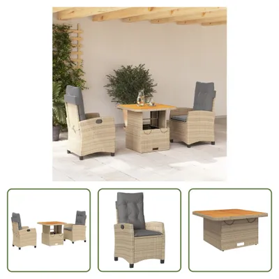 Produktbild von The Living Store 3-tlg. Garten-Essgruppe mit Kissen Beige Poly Rattan