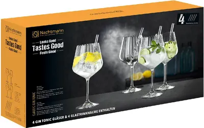 Produktbild von NACHTMANN 103143 TASTES GOOD Gin & Tonic Gläser 4er Set und Glastrinkhalme