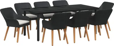 Image de Ensemble de salle à manger pour jardin 9 pcs Noir polyrotin