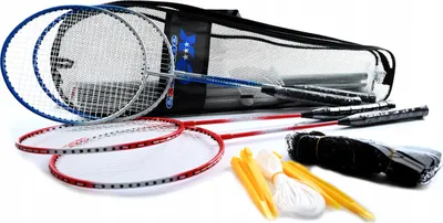 Produktbild von Federball Set 4 Personen Badminton Komplettset inkl Netz Schläger & Bälle Outdoor
