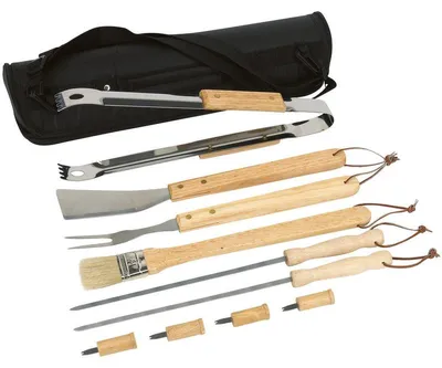 Produktbild von Grillbesteck - 10-teilig - Edelstahl/Holz - Werkzeuge - 43 x 33 cm - bbq