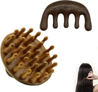 Produktbild von Kopfmassagebürste Set, 2-teilig, Holz, für Haarwuchs