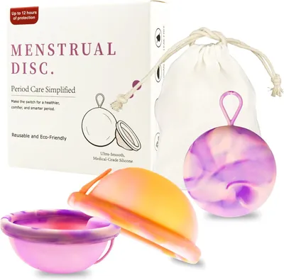 Obrázok produktu pre Sada menštruačných diskov, 2 veľkosti (M a L), silikónový obal na skladovanie, opakovane použiteľná pre menštruáciu