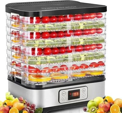 Productafbeelding van MEYKEY Dörrautomaat, geschikt voor het drogen van fruit en groenten, voedseldroger, 400W, LCD-display, instelbare temperatuur, zilver