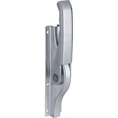 A side view of a metal latch mechanism against a white background.