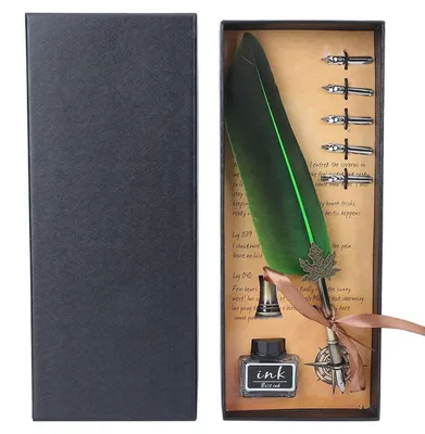 Produktbild von Feder Dip Pen Set Kalligraphie Schreibstift Antike Federkiel Grün Geschenkset