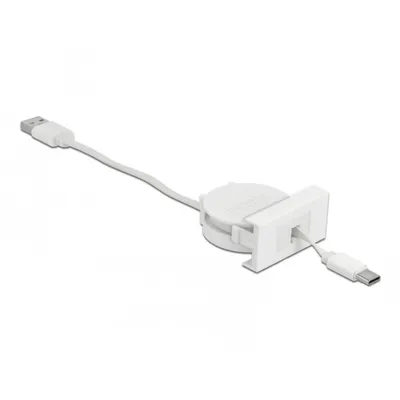 Produktbild von Delock Easy 45 Modul USB 2,0 Ausrollkabel USB Typ-A zu USB Type-C weiß