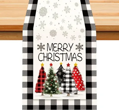Produktbild von 2 Stück Weihnachts Tischläufer 33x183 cm, Weihnachtsläufer mit Schneeflocken & Weihnachtsbaum, Tischläufer Weihnachten für Weihnachtsdeko, Tischdeko, Küche, Wohnzimmer, Winter, Party