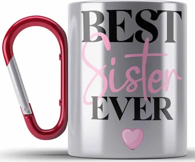 Produktbild von Trendation - Best Sister Ever Edelstahl Tasse Karabiner Geschenk für Schwester von Bruder Schwester Lieblingsschwester (Rot)