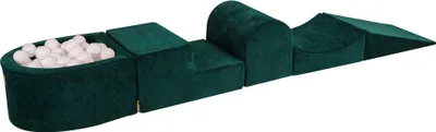 Obrázek produktu pro MeowBaby pěnové hřiště 4 prvků s malým bazénkem, 100 míčků, 57x45x30cm, samet, tmavě zelená: bílá