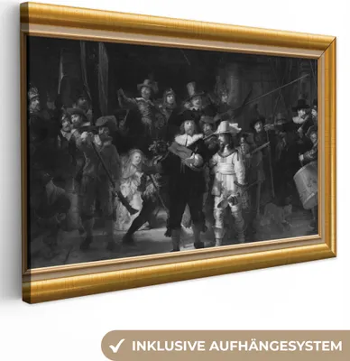 Obrázek produktu pro OneMillionCanvasses® - Obrazy na plátně - 140x90 cm, Noční hlídka - Van Rijn - Seznam - Zlatá, Nástěnné umění tisk Nástěnná dekorace
