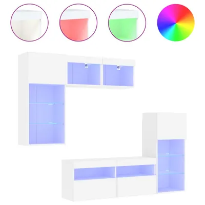 Produktbild von vidaXL 5-tlg. Wohnwand mit LED-Beleuchtung Weiß Holzwerkstoff
