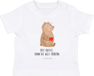 Produktbild von Mr. & Mrs. Panda  T-Shirt Bär Kaffee 0. - 6. Monat - Weiß - Geschenk, Öko Baby, Kleinkind, Guten Morgen, Babyshirt, Coffee, Bären, Motivation, Teddy, Baumwollshirt