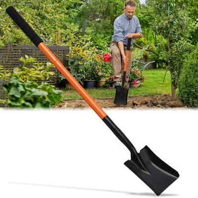 Kleiner Spaten, quadratisch, 110 cm Griff, Edelstahl, für Garten und Camping