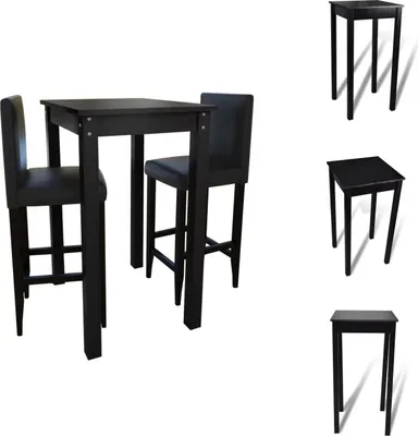 Image de Set de bar Table de bar avec 2 tabourets de bar noir - Ensemble de salle à manger