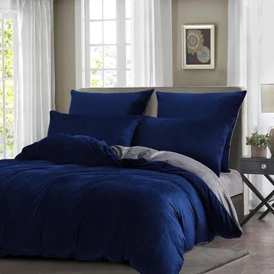 Produktbild von Famanu Bettwäsche Set 135 x 200 cm - Plüsch Flanell Dunkelblau