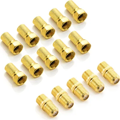 Produktbild von deleyCON F-Stecker Set mit 5x Verbinder & 10x F-Stecker 7mm Gummidichtung Breite Mutter Koaxialkabel Antennenkabel für Sat Kabel BK Anlagen