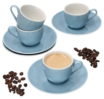 Obrázek produktu pro Nordic Blau Double Espressotasse + Untertasse Set für 4 Personen 80ml Ristretto