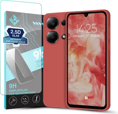 Produktbild von Hülle für Xiaomi Redmi Note 13 Pro mit 9H Displayglas Displayschutz Case Cover Bumper Smartphone Softgrip Schutzhülle Farbe: Rot